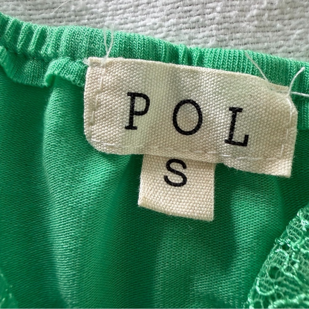 POL Green Lace Trim Tank Small Boho Flowy Drapey Casual Festival Camisole - Picture 4 of 11